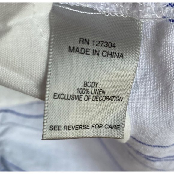 size‎ S John Mark linen white/blue striped button blouse cinch 3/4 sleeve - Picture 8 of 8